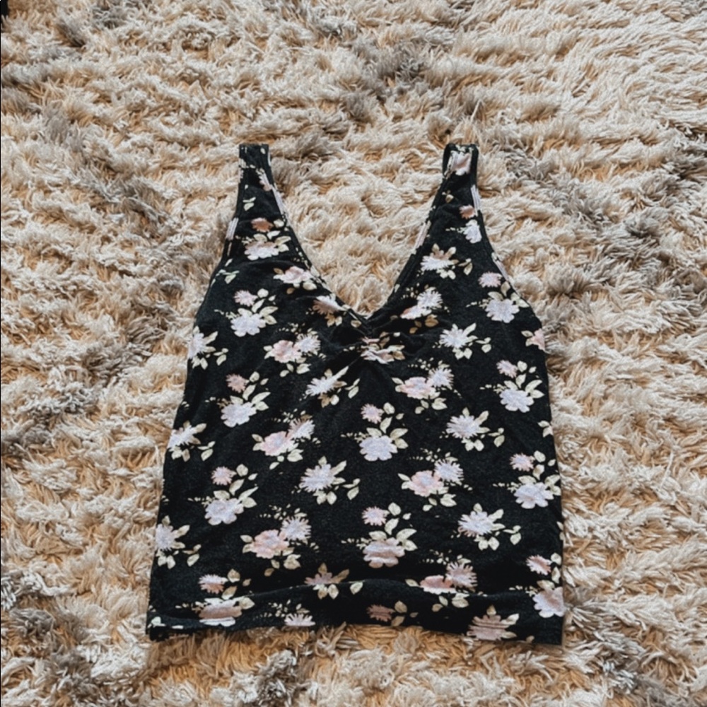 Black purple and pink floral tank top